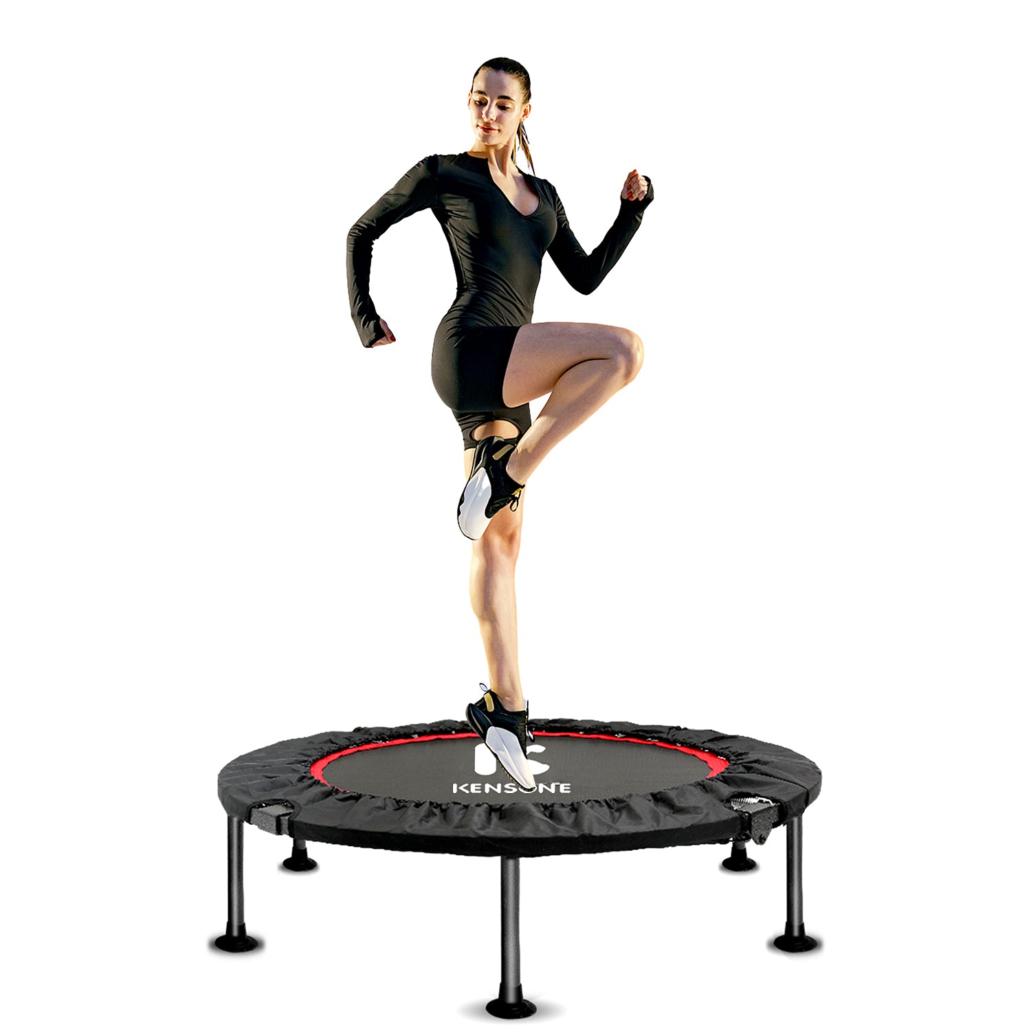 Foldable Mini Trampoline with Adjustable Handrail, 101.6 cm Fitness Trampoline