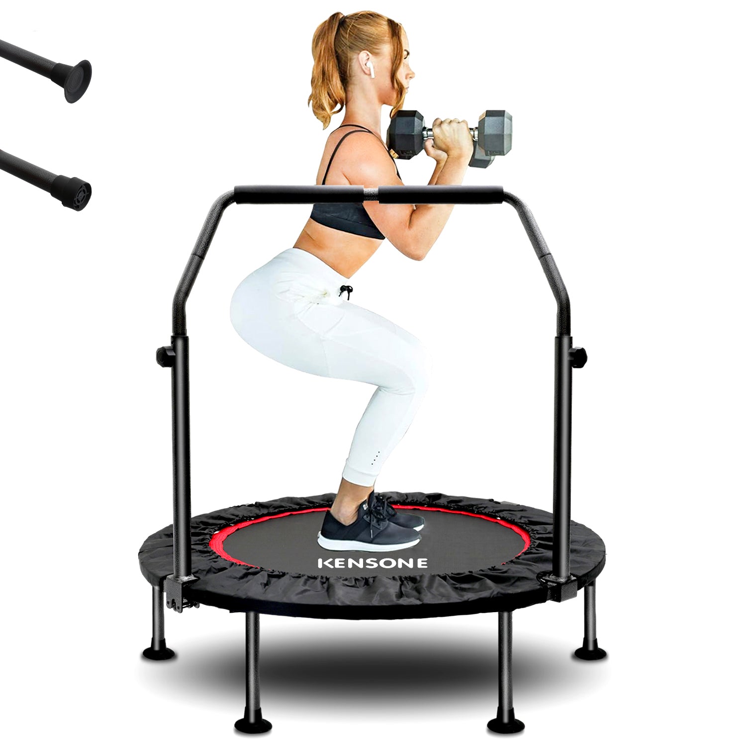 Foldable Mini Trampoline with Adjustable Handrail, 101.6 cm Fitness Trampoline