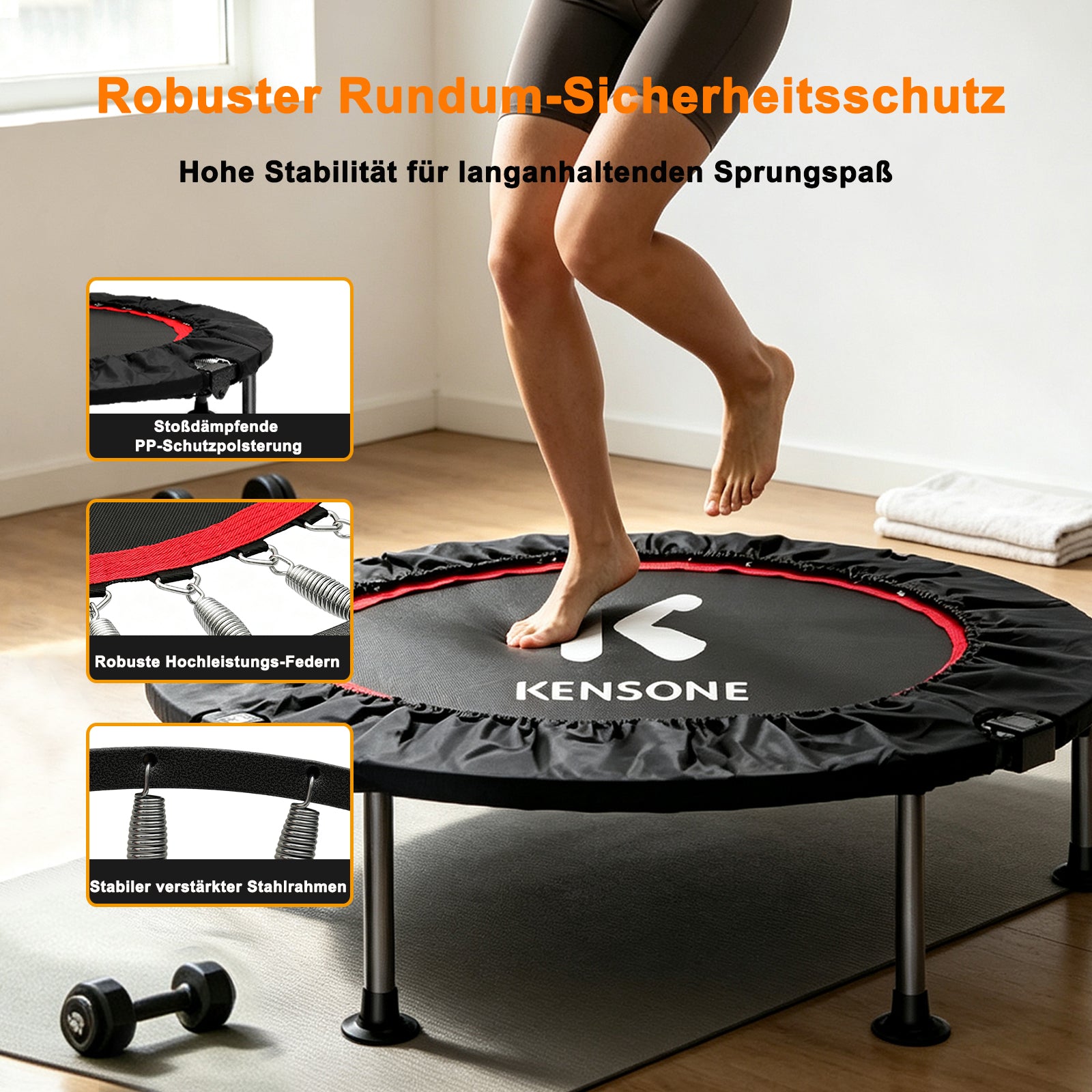 Foldable Mini Trampoline with Adjustable Handrail, 101.6 cm Fitness Trampoline