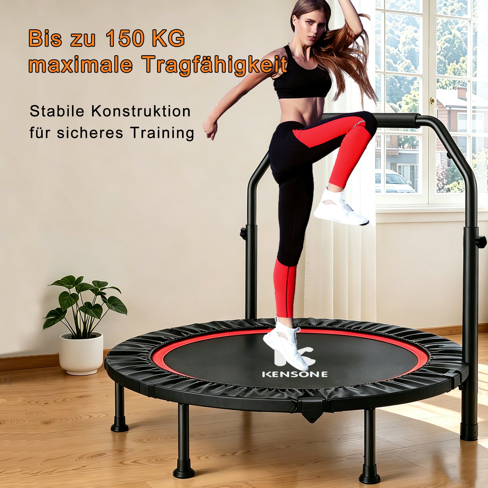 Foldable Mini Trampoline with Adjustable Handrail, 101.6 cm Fitness Trampoline
