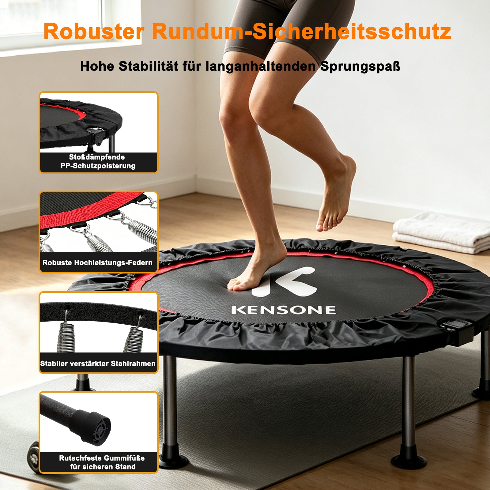 Foldable Mini Trampoline with Adjustable Handrail, 101.6 cm Fitness Trampoline